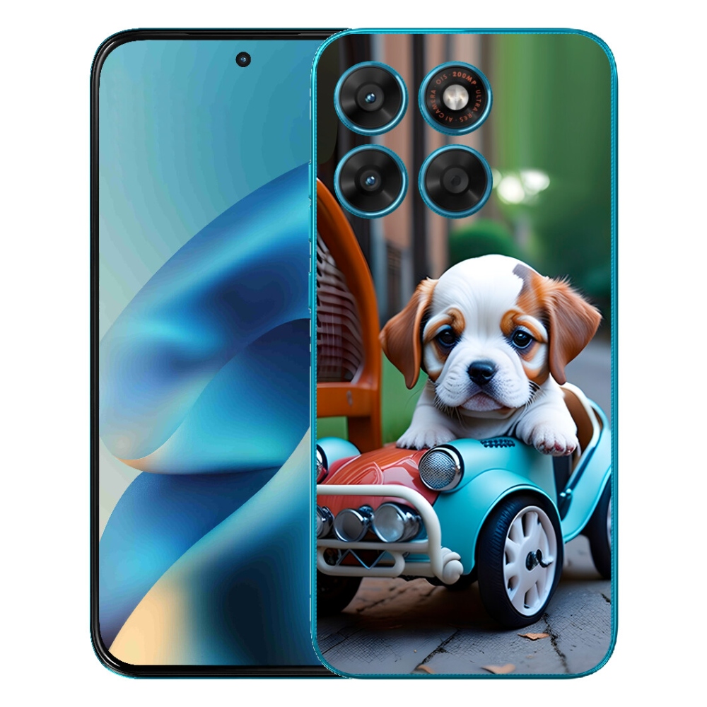 Gelový kryt mmCase na Motorola Moto G87/G77/G67 - štěně v retro autě