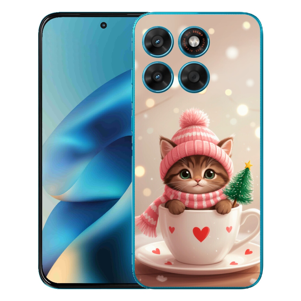 Gelový kryt mmCase na Motorola Moto G87/G77/G67 - vánoční kotě v hrnku