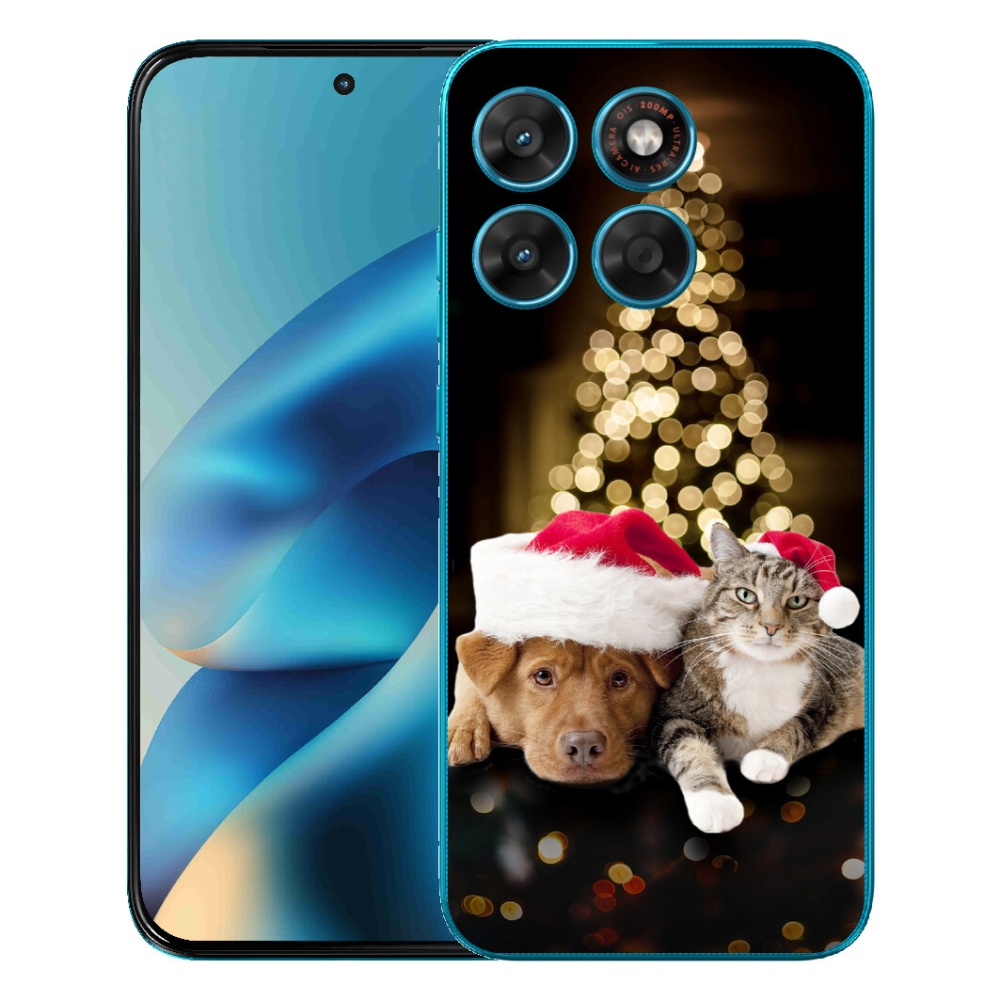 Gelový kryt mmCase na Motorola Moto G87/G77/G67 - vánoční pes a kočka