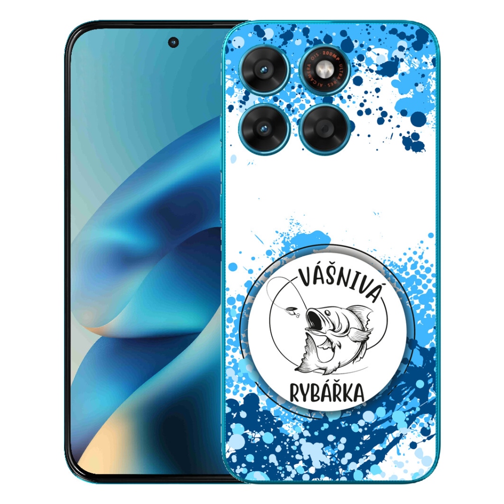 Gelový kryt mmCase na Motorola Moto G87/G77/G67 - vášnivá rybářka bílé pozadí