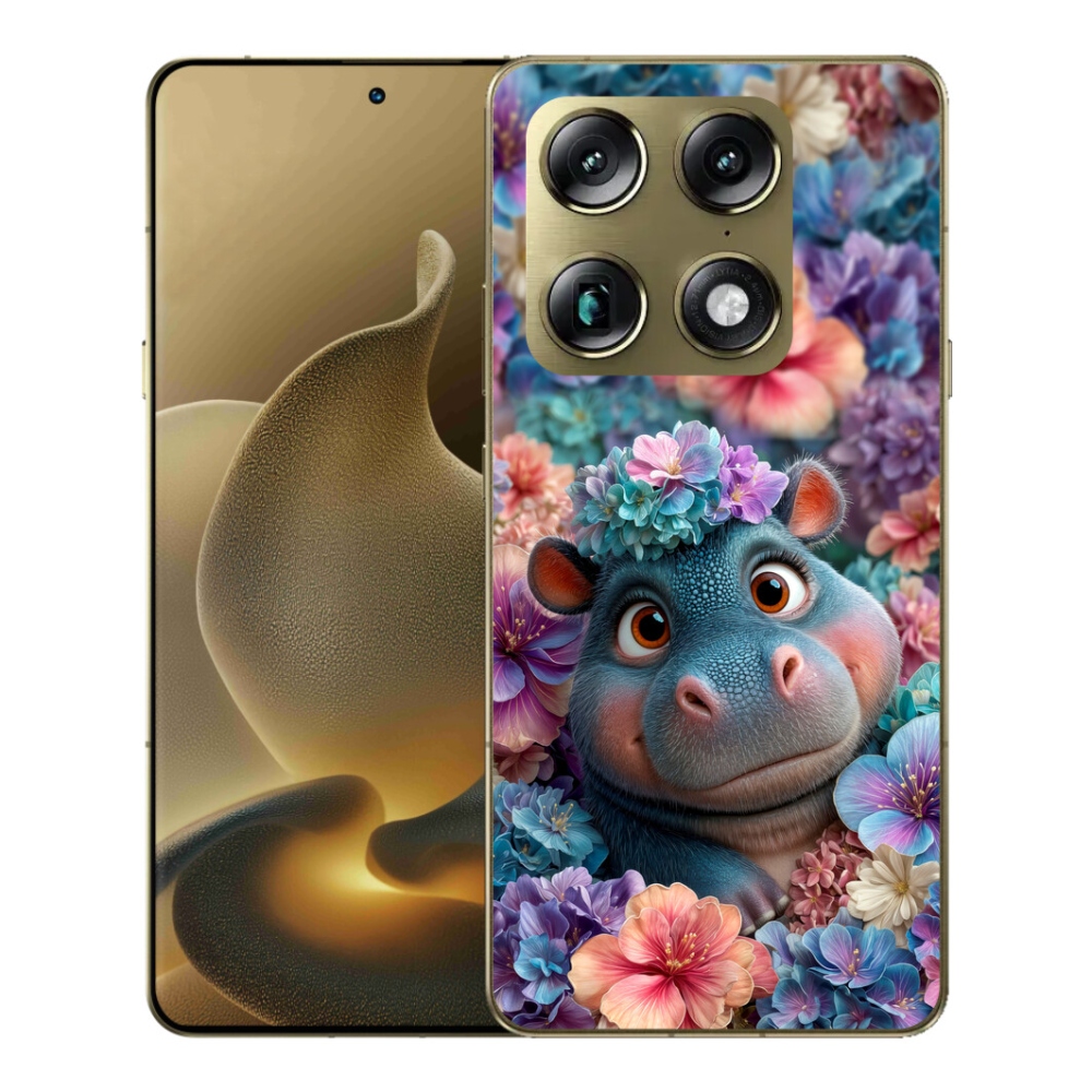 Gelový kryt mmCase na Motorola Signature - hrošík v květinách