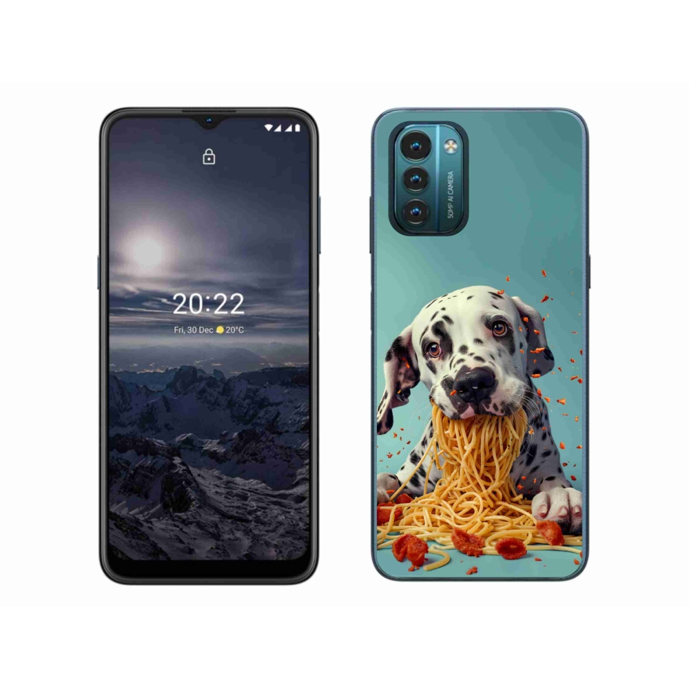 Gelový kryt mmCase na Nokia G11/G21 - dalmatin a špagety