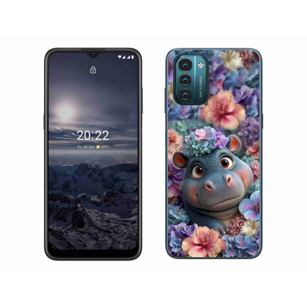 Gelový kryt mmCase na Nokia G11/G21 - hrošík v květinách