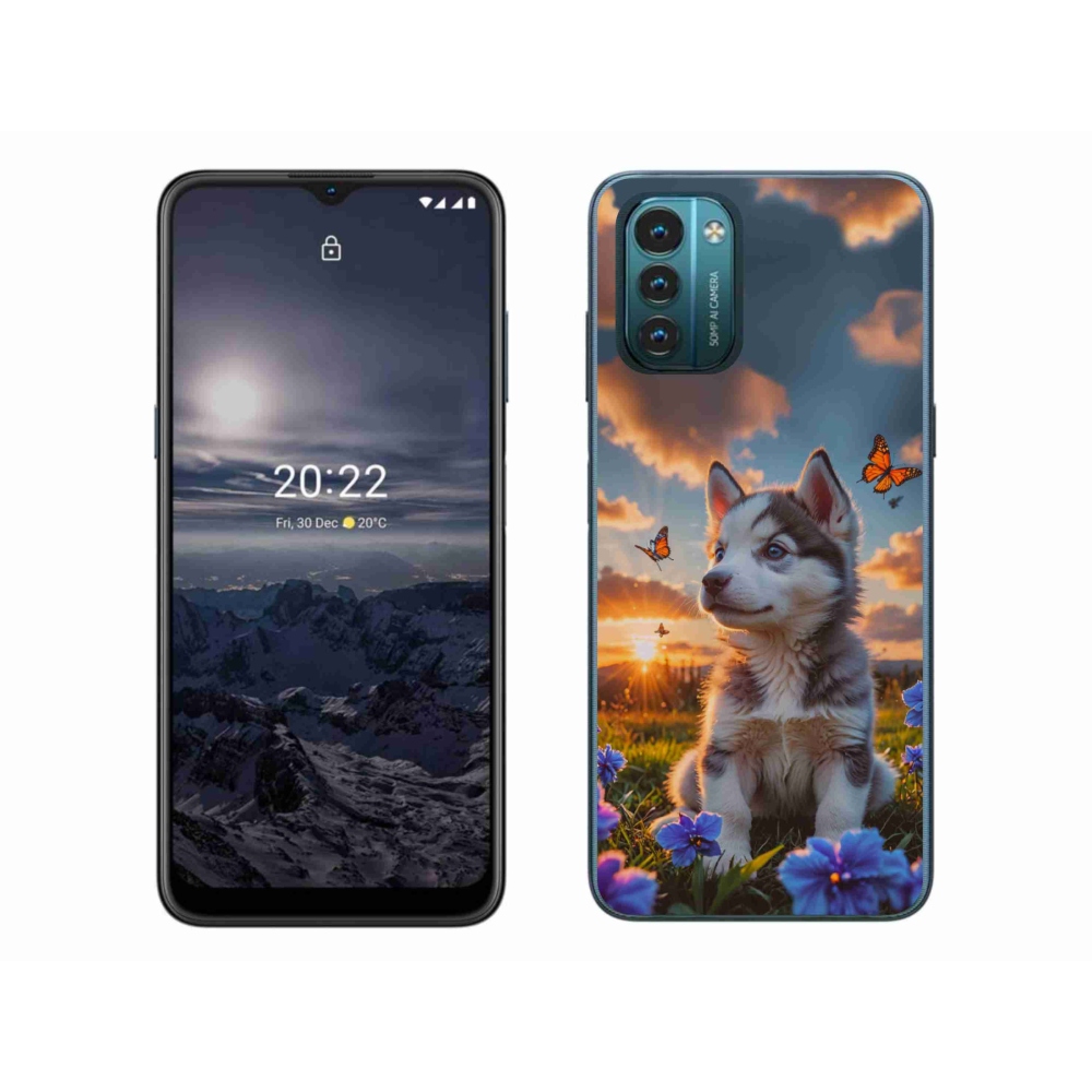 Gelový kryt mmCase na Nokia G11/G21 - husky při západu slunce