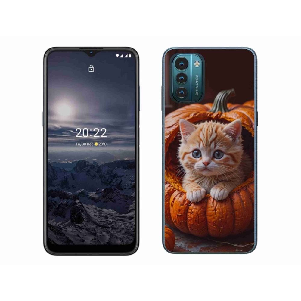 Gelový kryt mmCase na Nokia G11/G21 - kotě a dýně 2