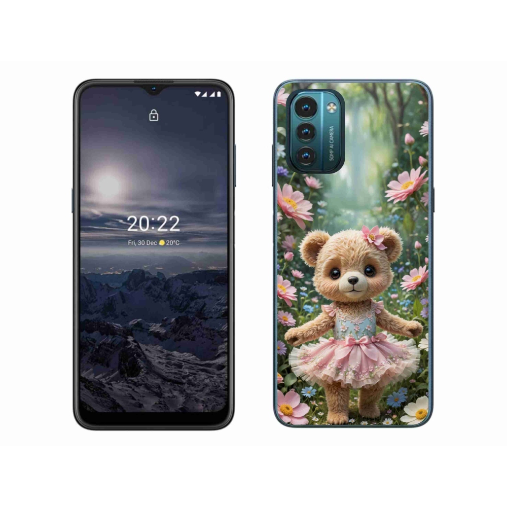 Gelový kryt mmCase na Nokia G11/G21 - roztomilý medvídek v květinách