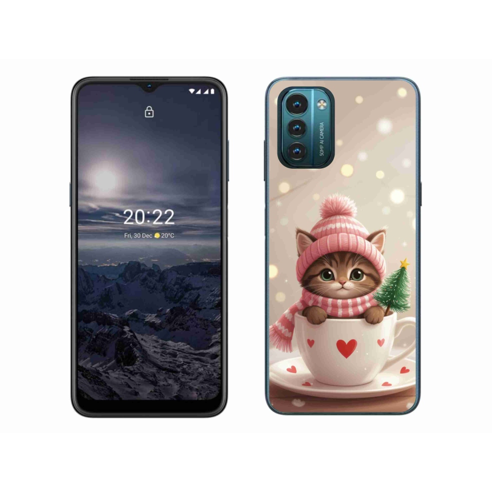 Gelový kryt mmCase na Nokia G11/G21 - vánoční kotě v hrnku