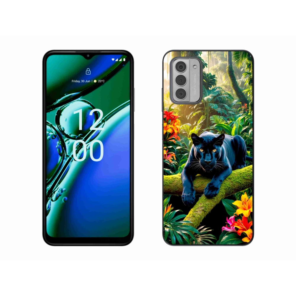 Gelový kryt mmCase na Nokia G42 - černý panter v džungli