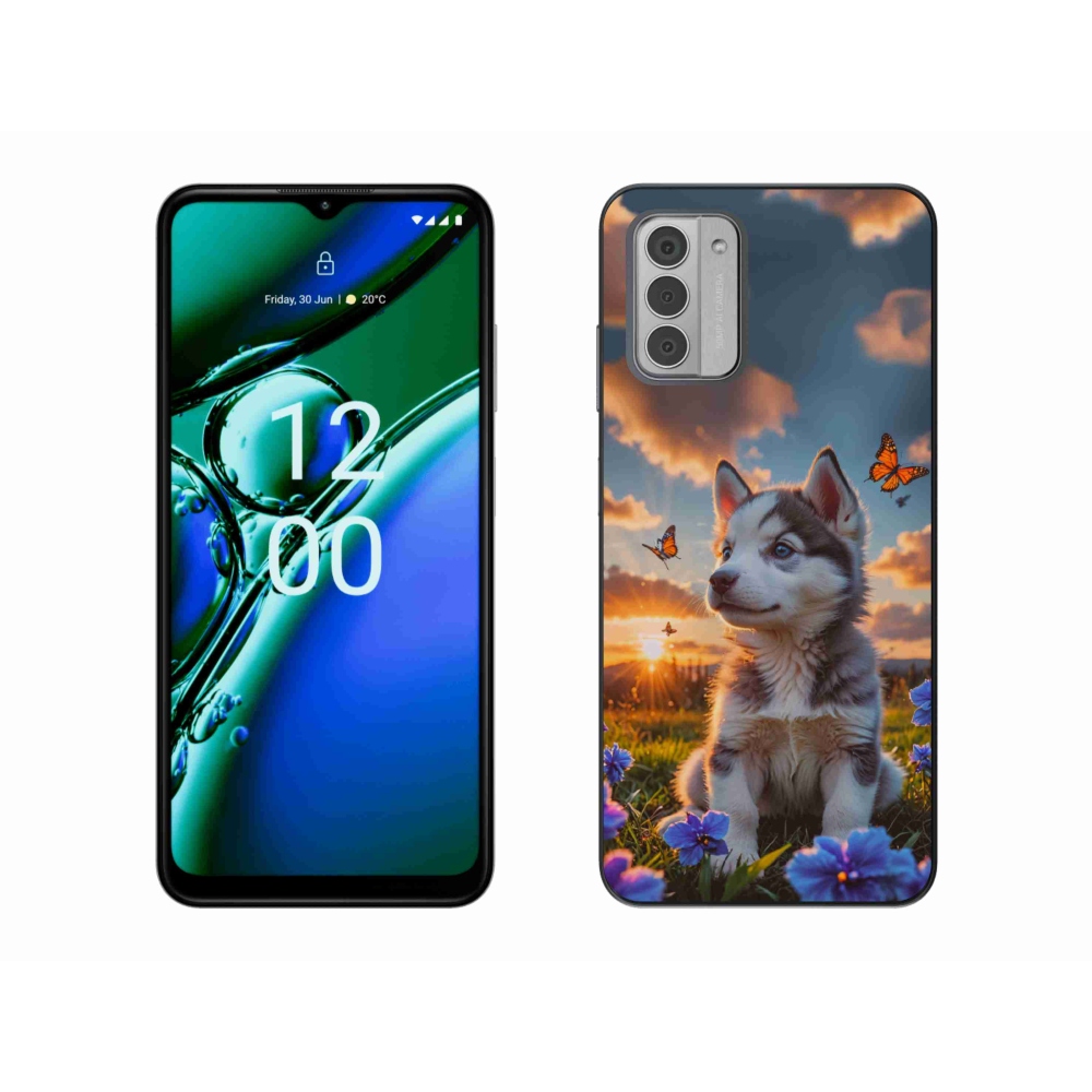 Gelový kryt mmCase na Nokia G42 - husky při západu slunce