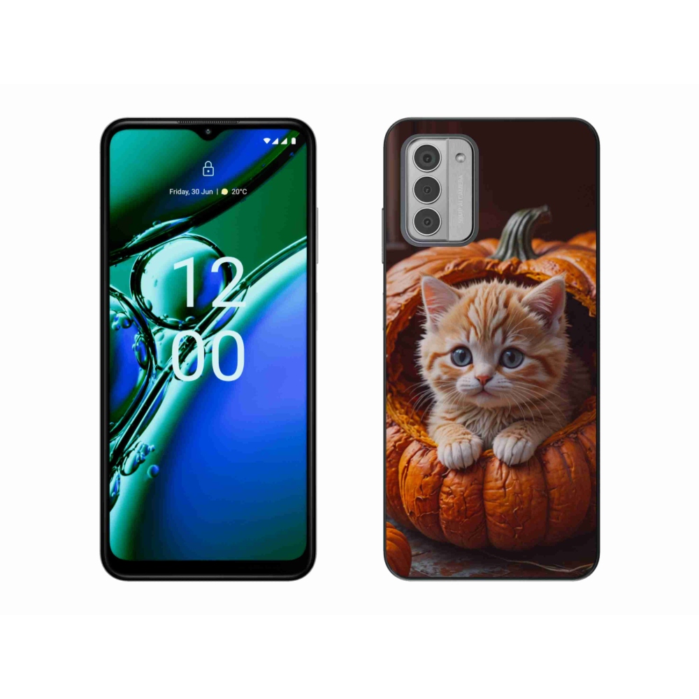 Gelový kryt mmCase na Nokia G42 - kotě a dýně 2