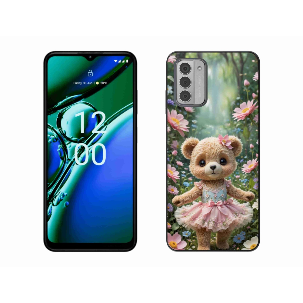 Gelový kryt mmCase na Nokia G42 - roztomilý medvídek v květinách