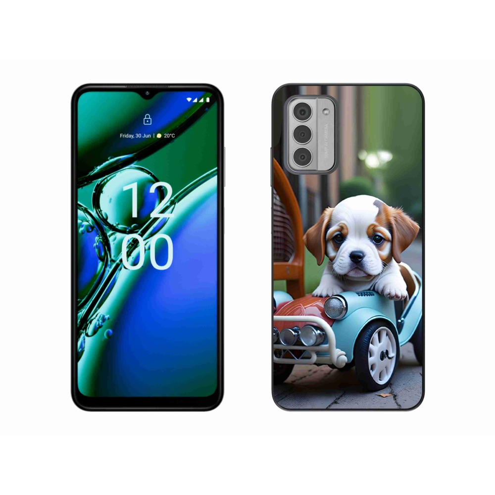 Gelový kryt mmCase na Nokia G42 - štěně v retro autě