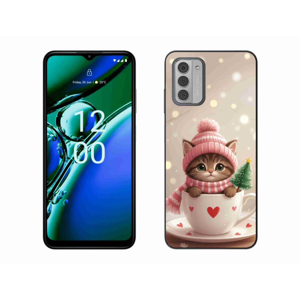 Gelový kryt mmCase na Nokia G42 - vánoční kotě v hrnku
