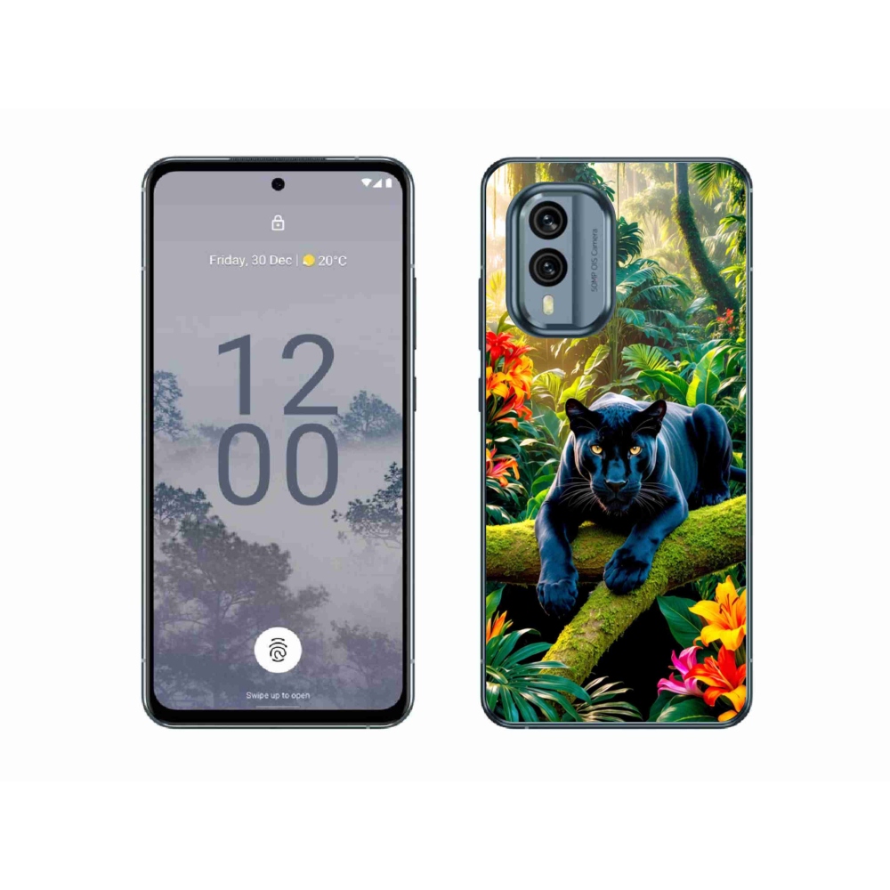 Gelový kryt mmCase na Nokia X30 5G - černý panter v džungli