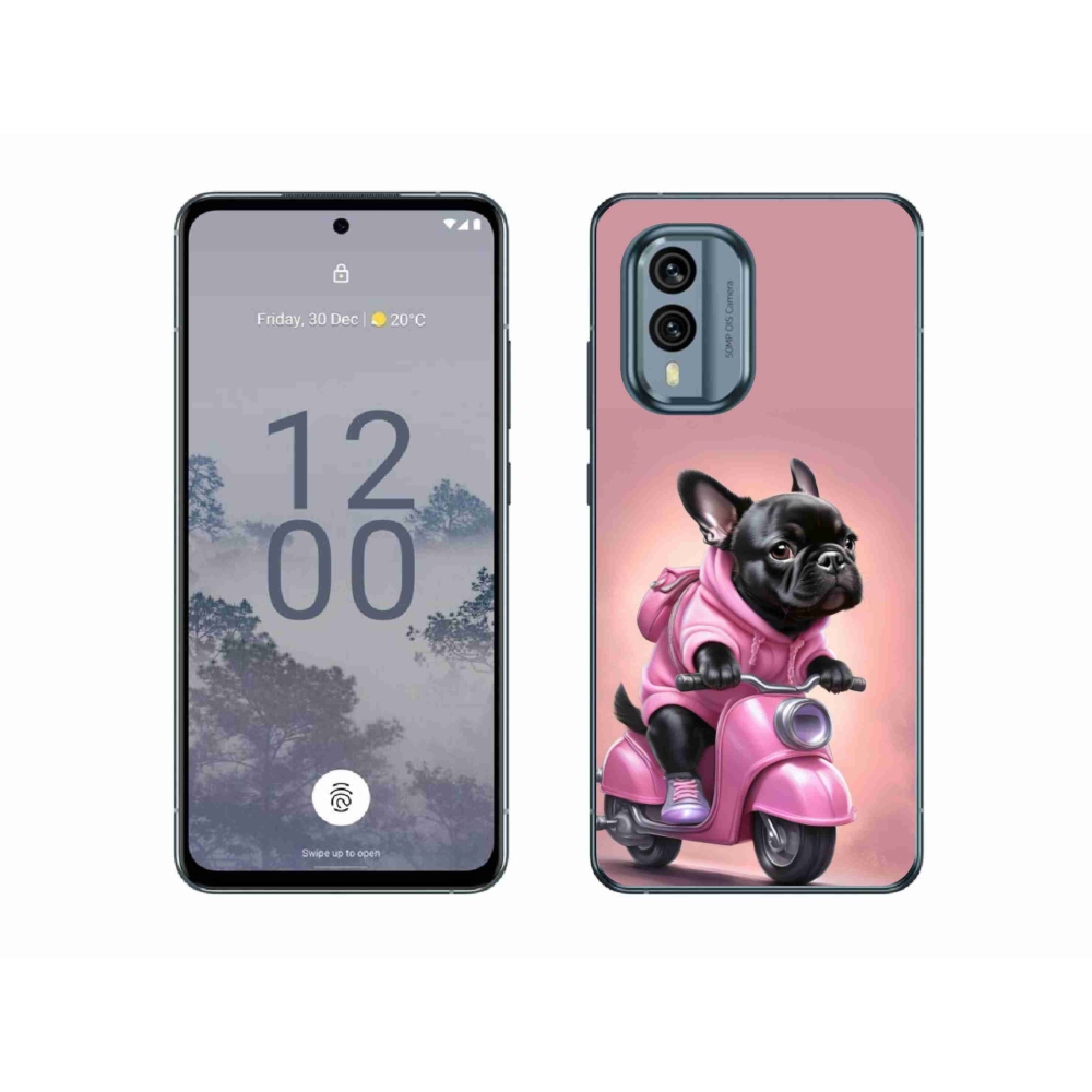 Gelový kryt mmCase na Nokia X30 5G - francouzský buldoček na skútru