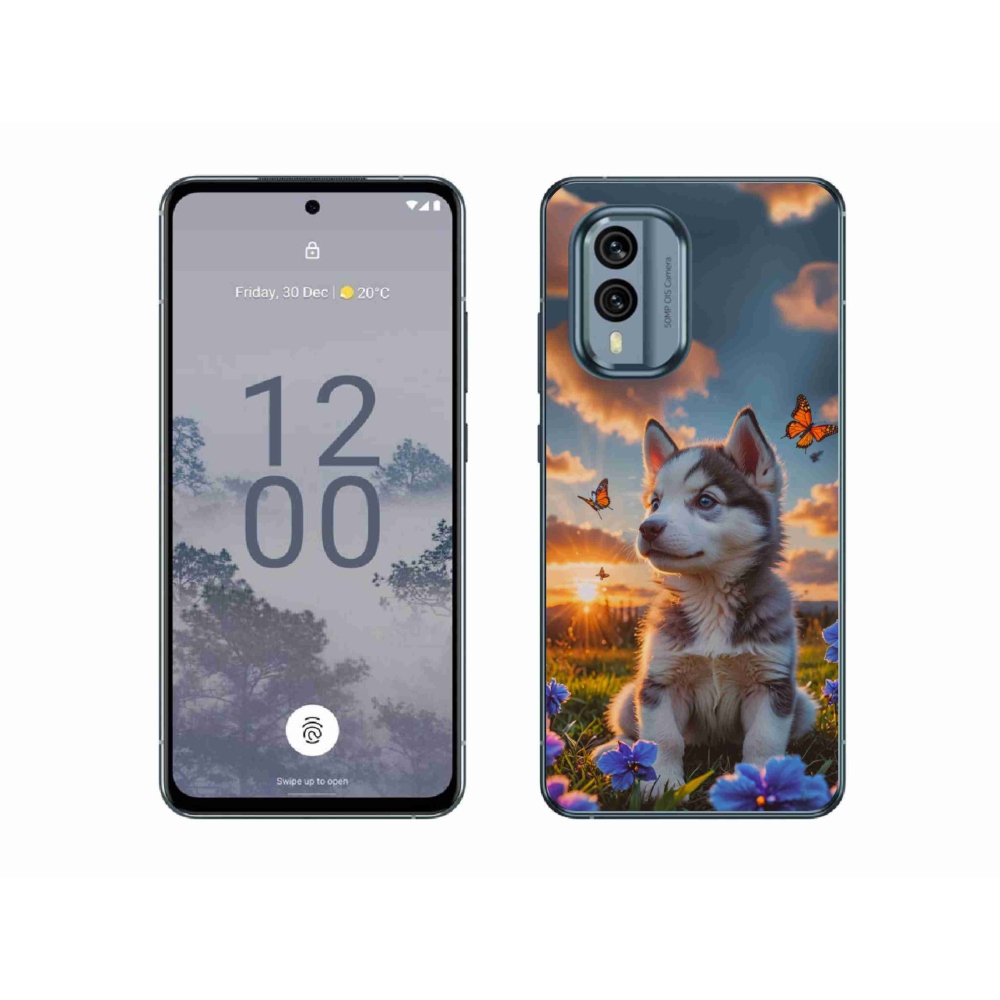 Gelový kryt mmCase na Nokia X30 5G - husky při západu slunce