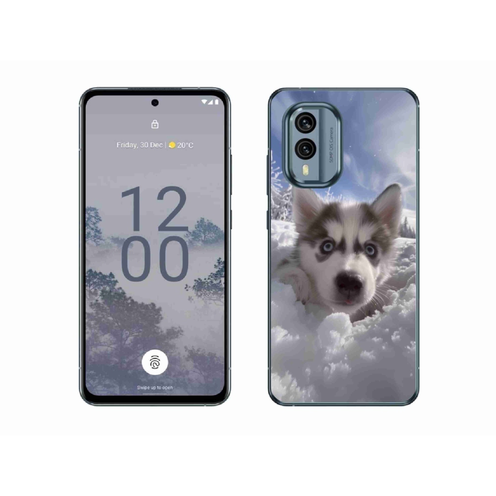 Gelový kryt mmCase na Nokia X30 5G - husky ve sněhu
