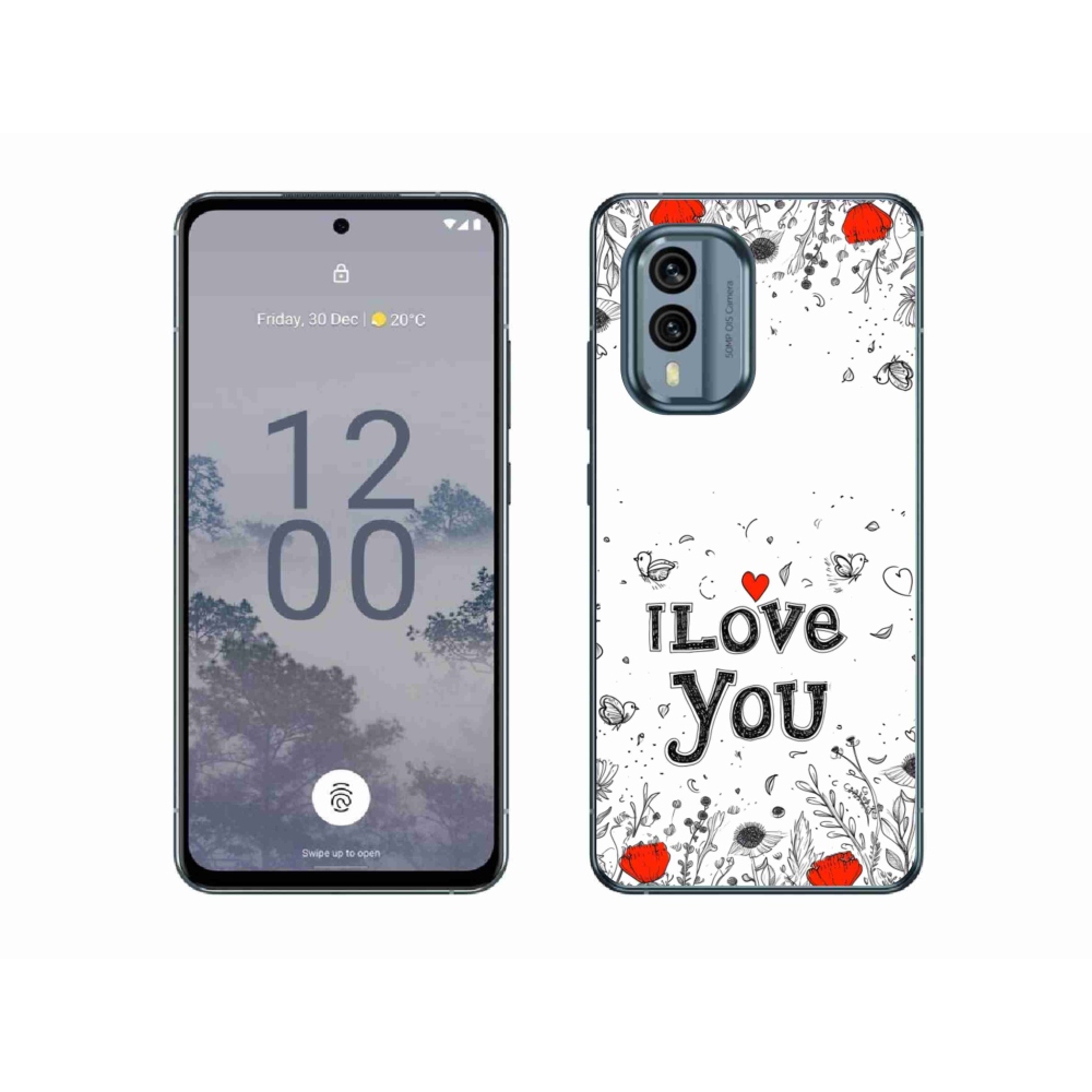 Gelový kryt mmCase na Nokia X30 5G - I love you bílé pozadí