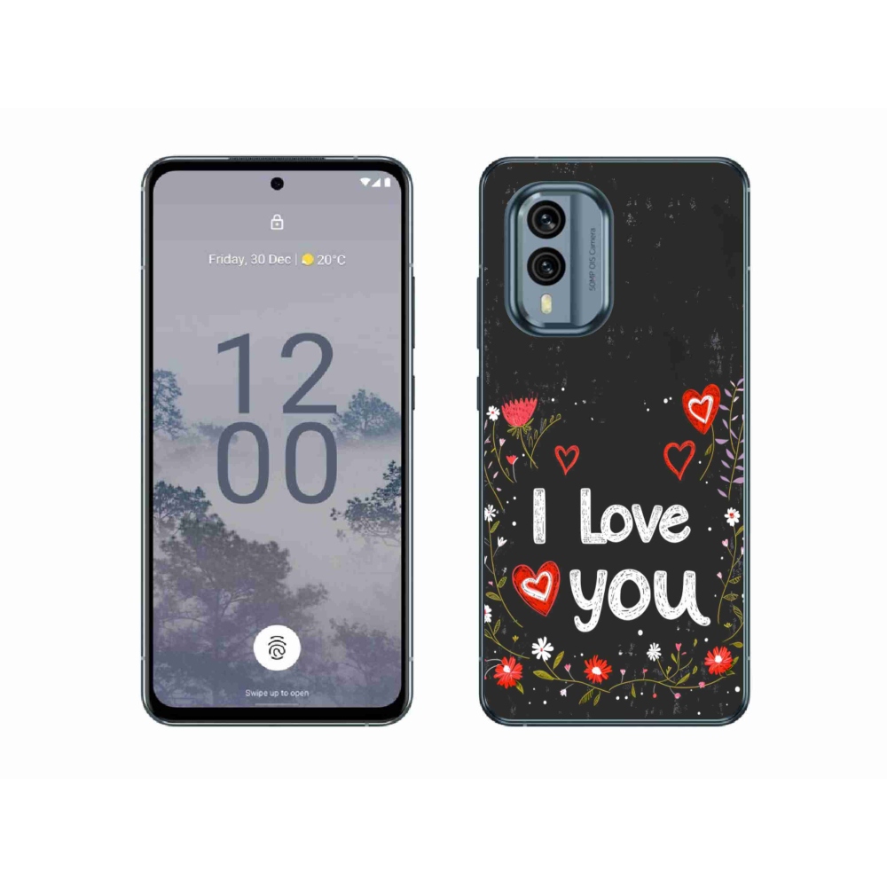 Gelový kryt mmCase na Nokia X30 5G - I love you černé pozadí