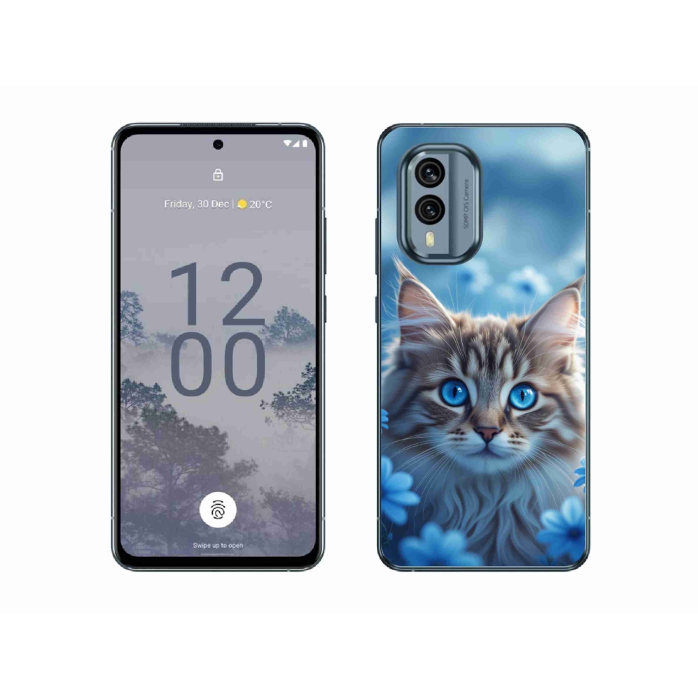 Gelový kryt mmCase na Nokia X30 5G - koťátko v modrých květech