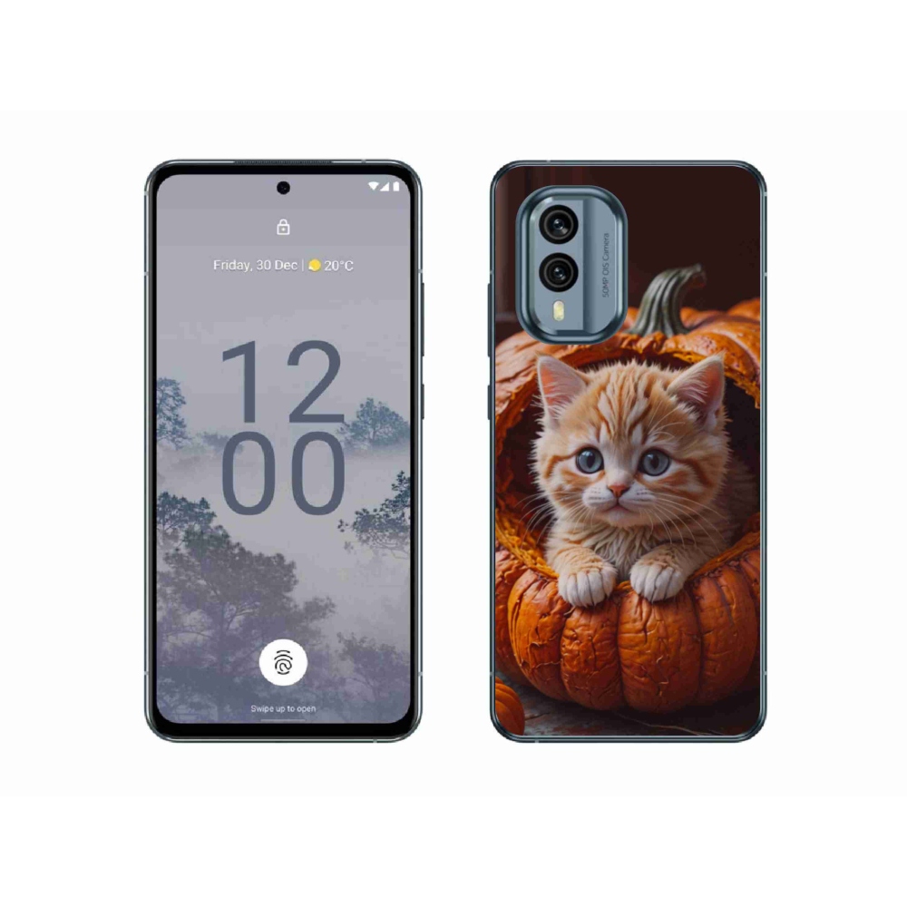 Gelový kryt mmCase na Nokia X30 5G - kotě a dýně 2