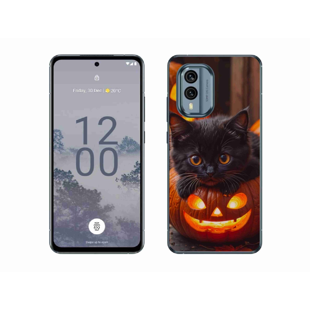 Gelový kryt mmCase na Nokia X30 5G - kotě a dýně