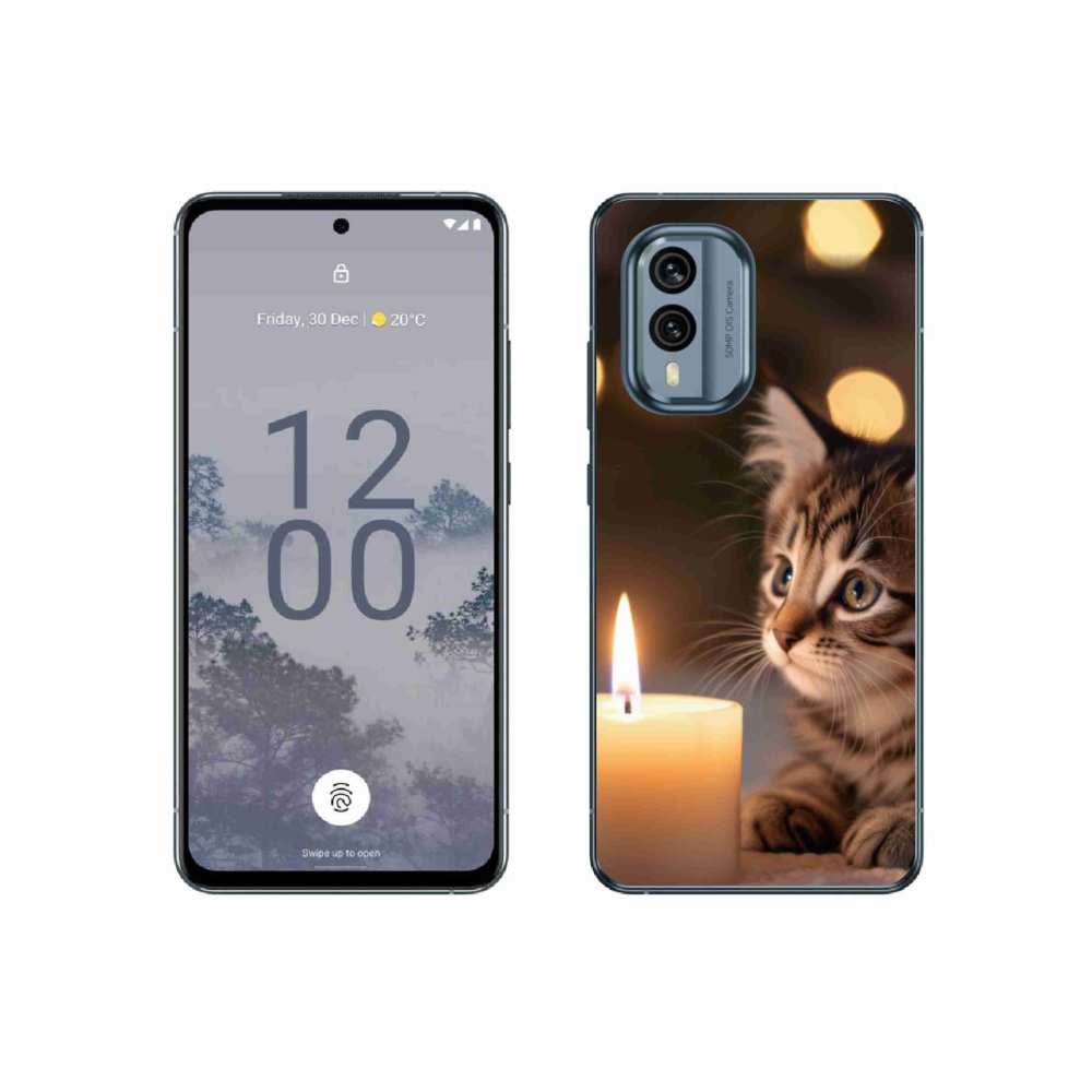 Gelový kryt mmCase na Nokia X30 5G - kotě a svíčka