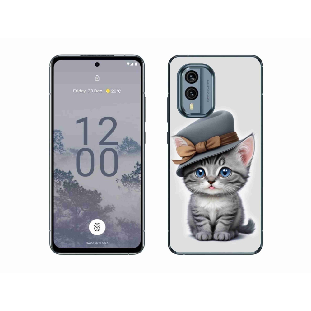 Gelový kryt mmCase na Nokia X30 5G - kotě s kloboukem