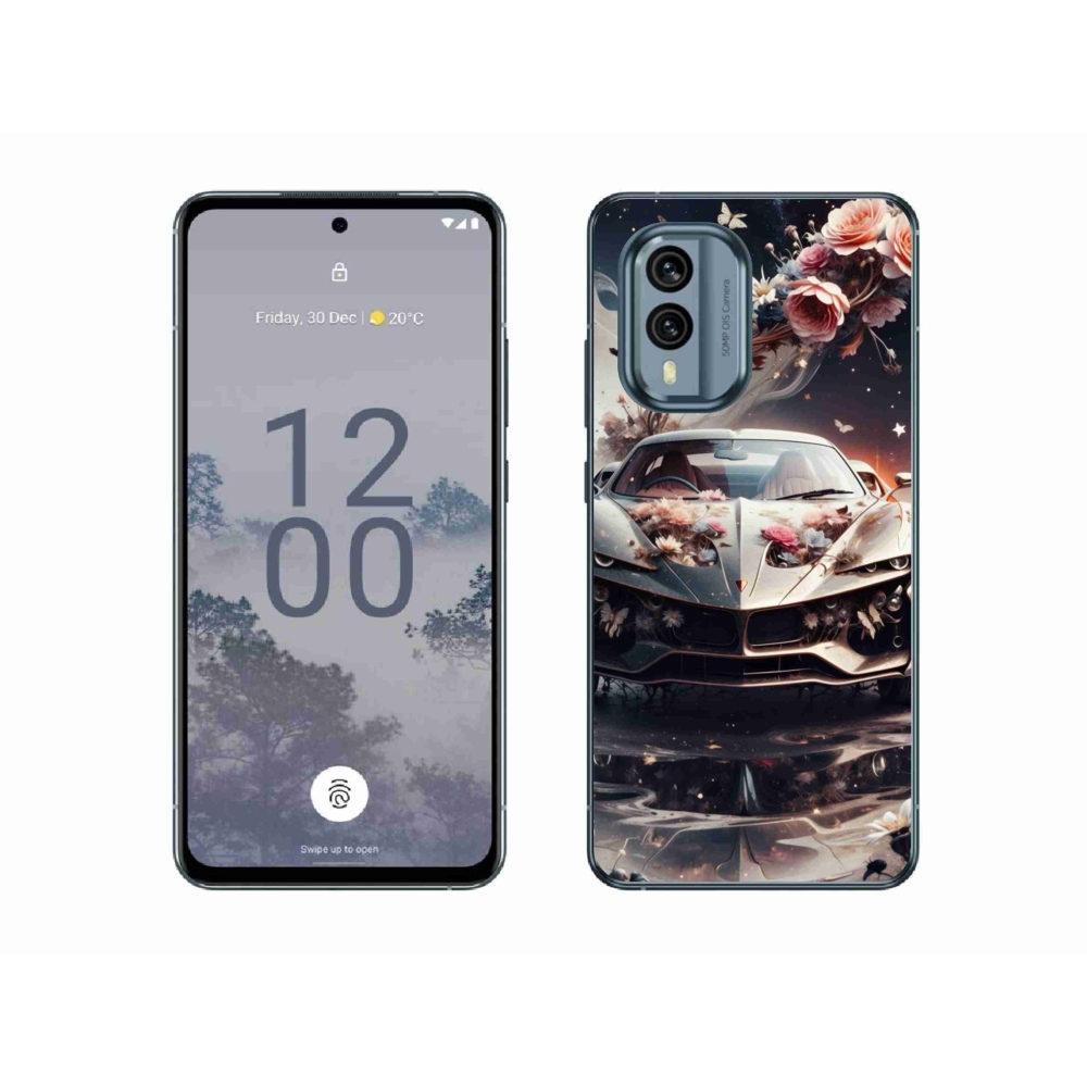 Gelový kryt mmCase na Nokia X30 5G - květinový sportovní vůz