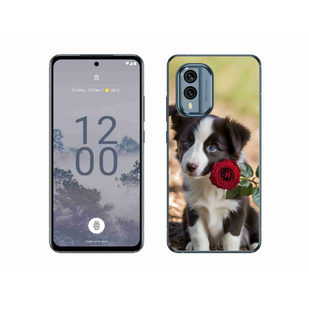 Gelový kryt mmCase na Nokia X30 5G - roztomilá border kolie s růží
