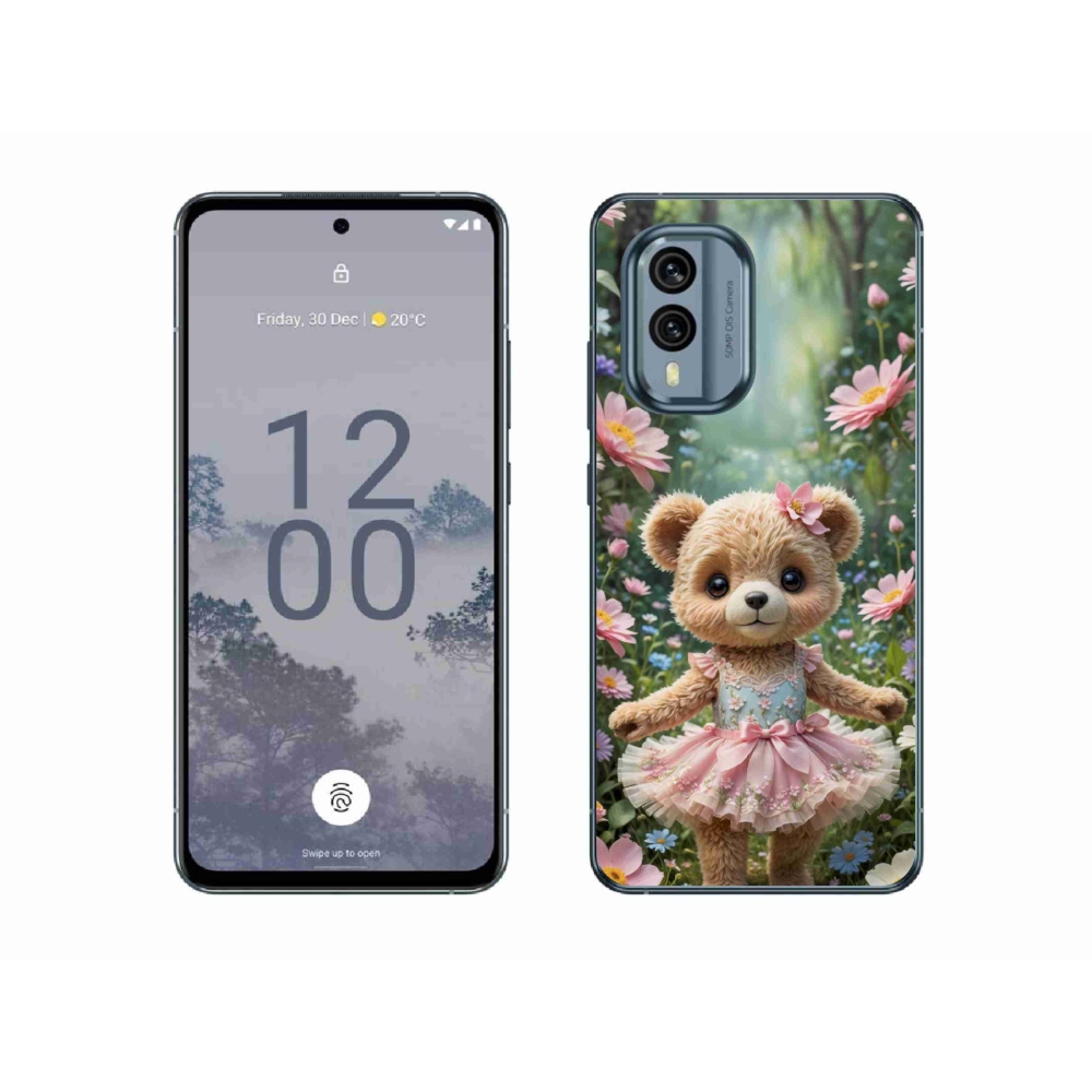 Gelový kryt mmCase na Nokia X30 5G - roztomilý medvídek v květinách