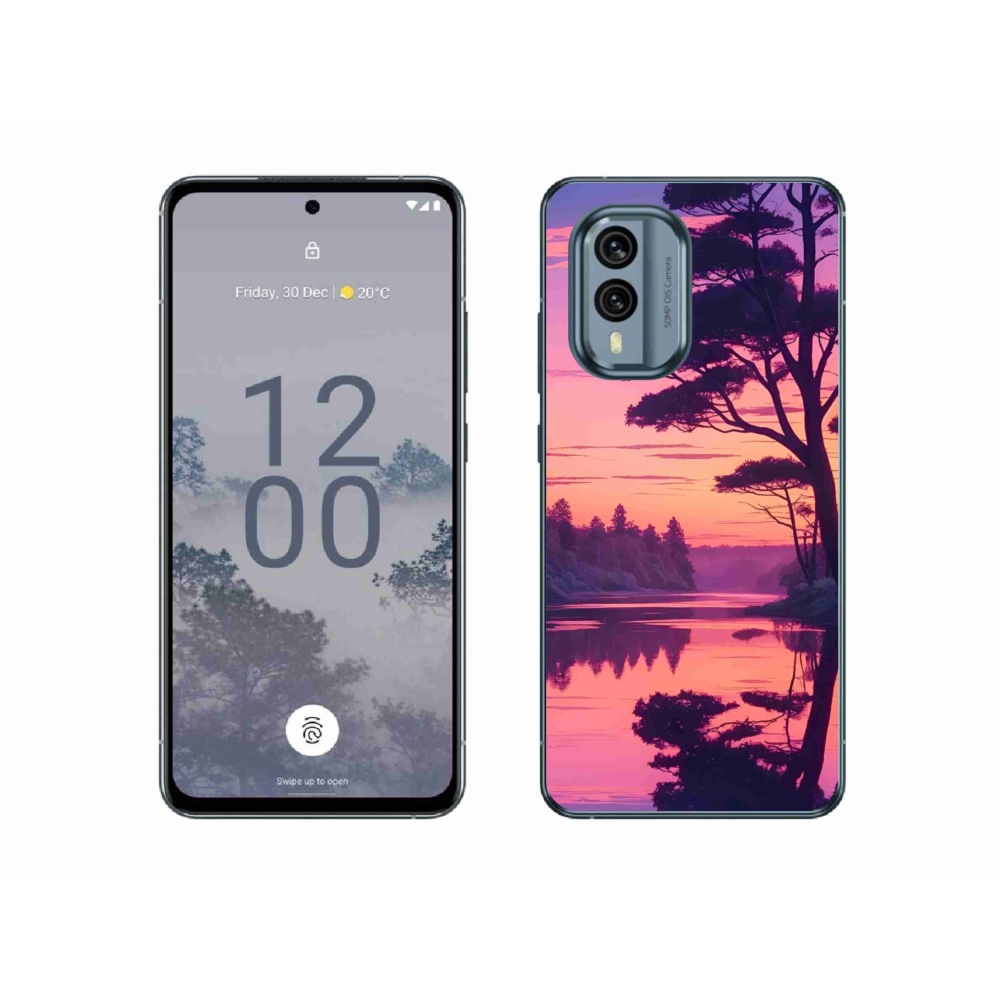 Gelový kryt mmCase na Nokia X30 5G - západ slunce nad jezerem
