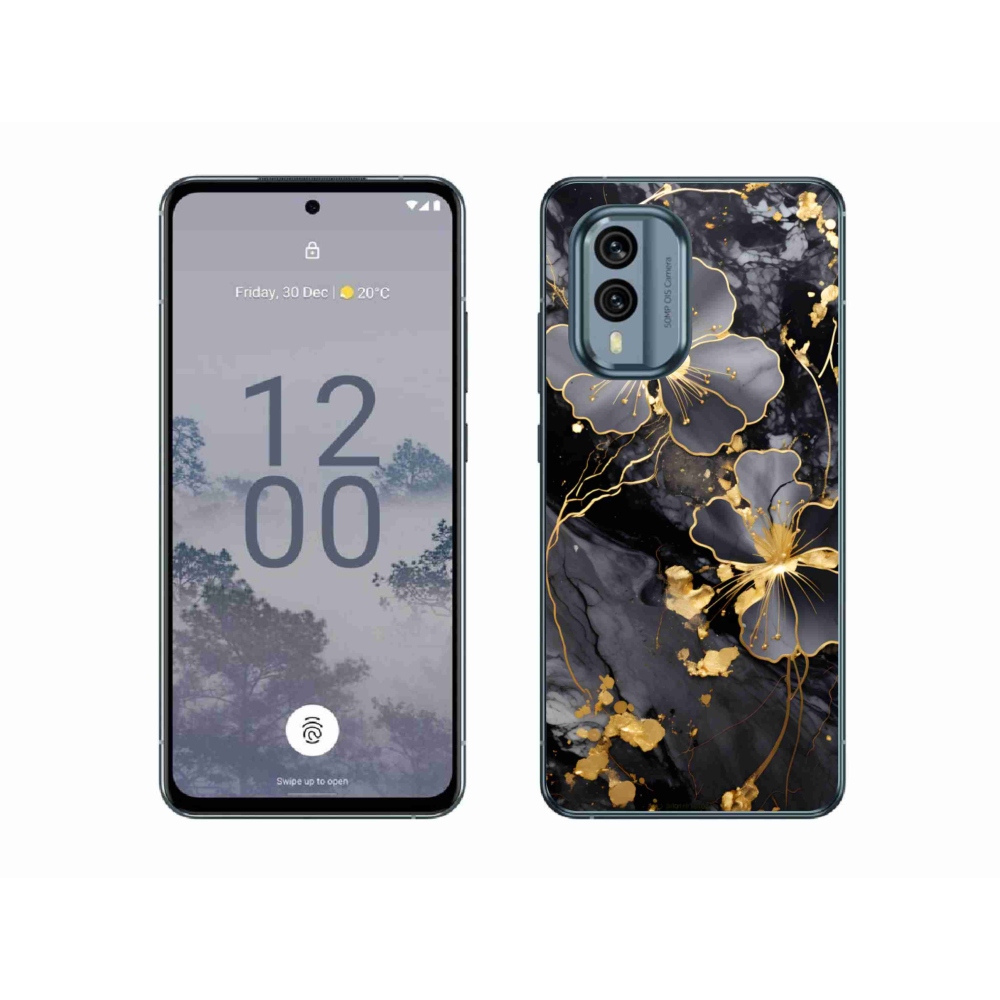 Gelový kryt mmCase na Nokia X30 5G - zlaté květy