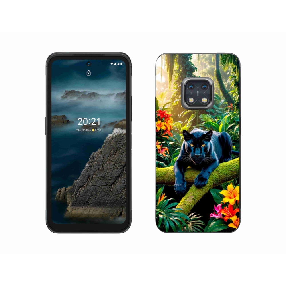 Gelový kryt mmCase na Nokia XR20 - černý panter v džungli
