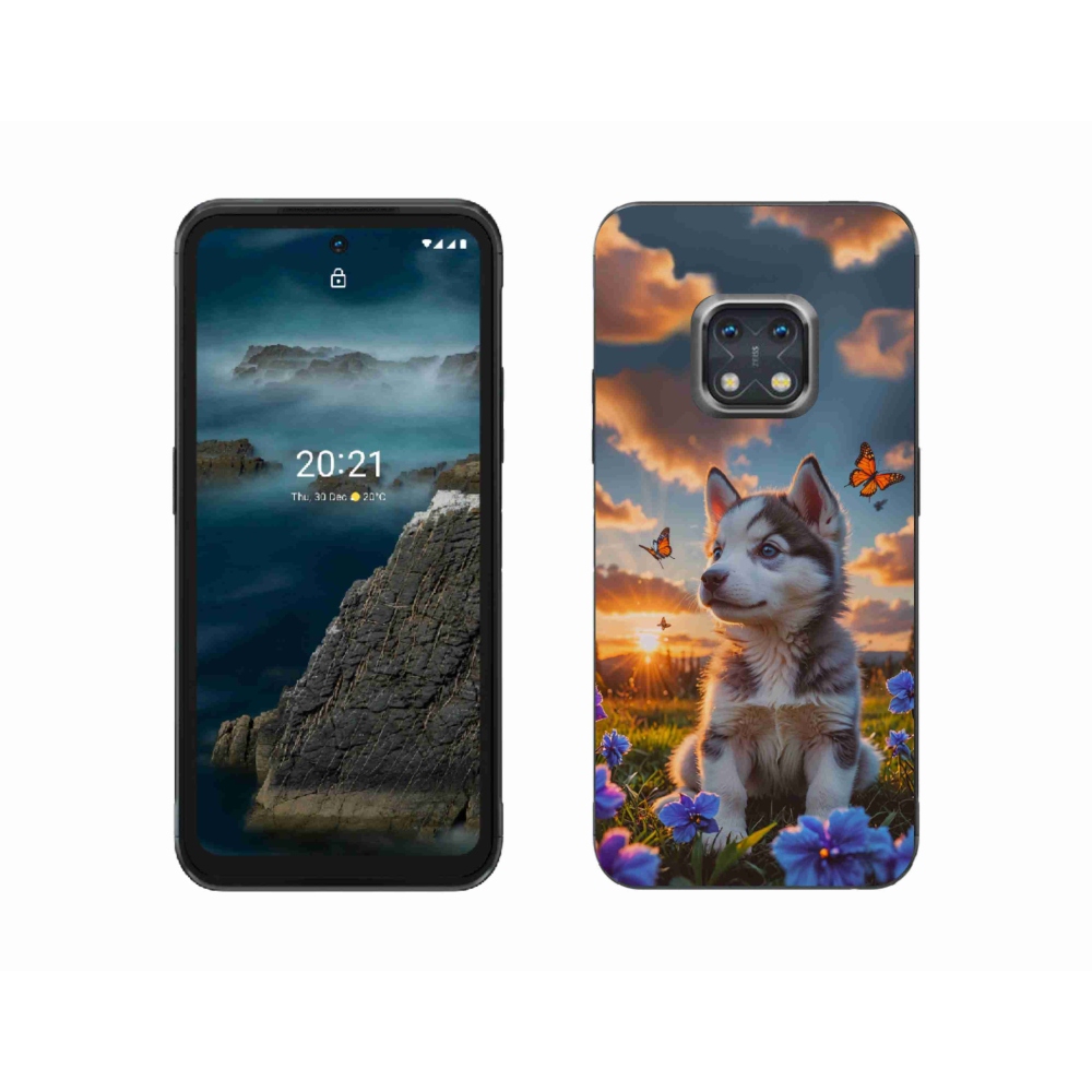 Gelový kryt mmCase na Nokia XR20 - husky při západu slunce