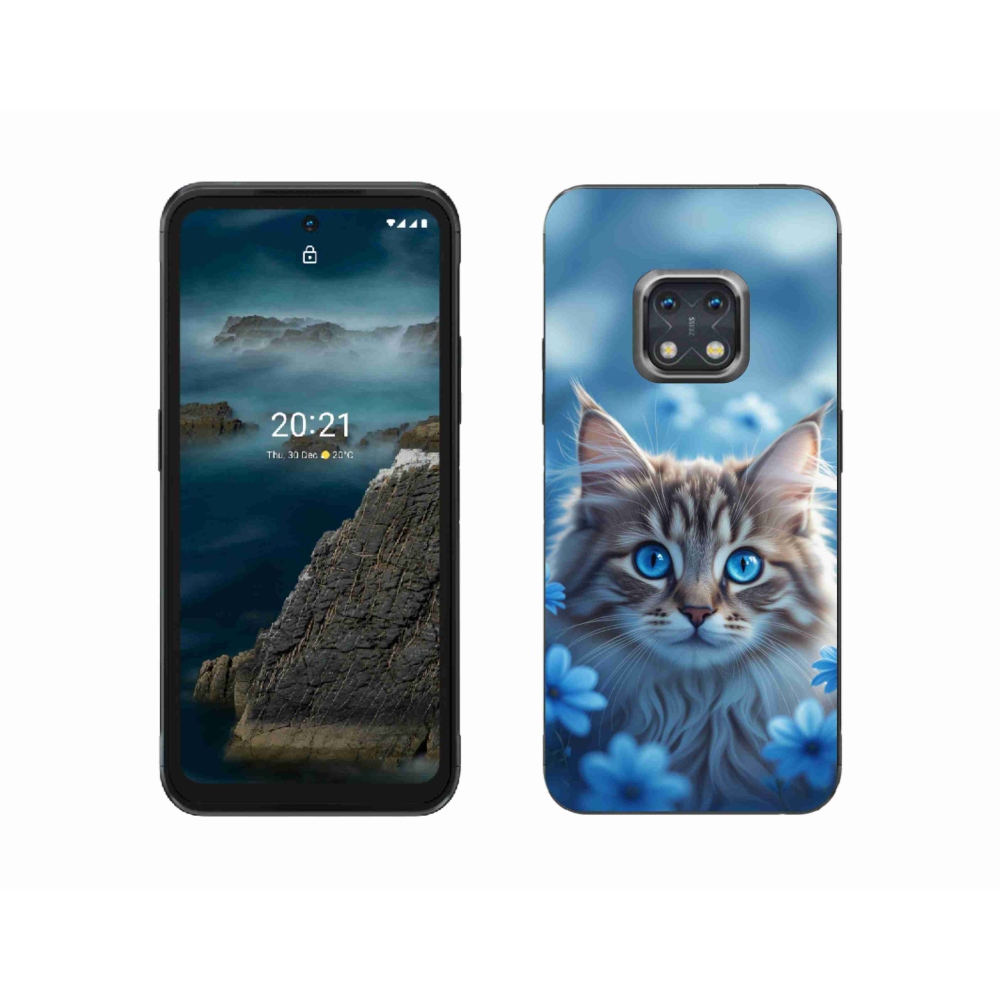 Gelový kryt mmCase na Nokia XR20 - koťátko v modrých květech