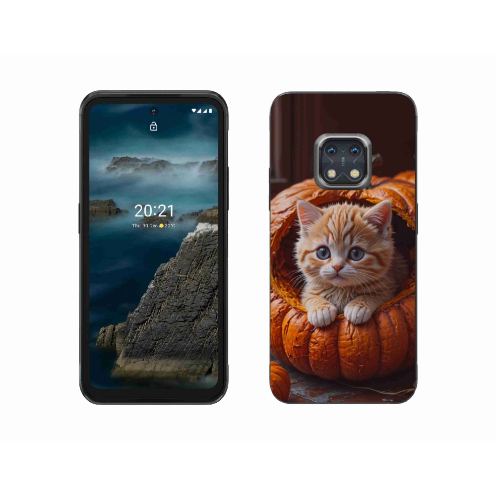 Gelový kryt mmCase na Nokia XR20 - kotě a dýně 2