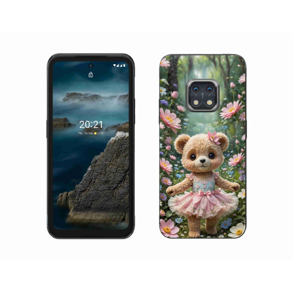 Gelový kryt mmCase na Nokia XR20 - roztomilý medvídek v květinách