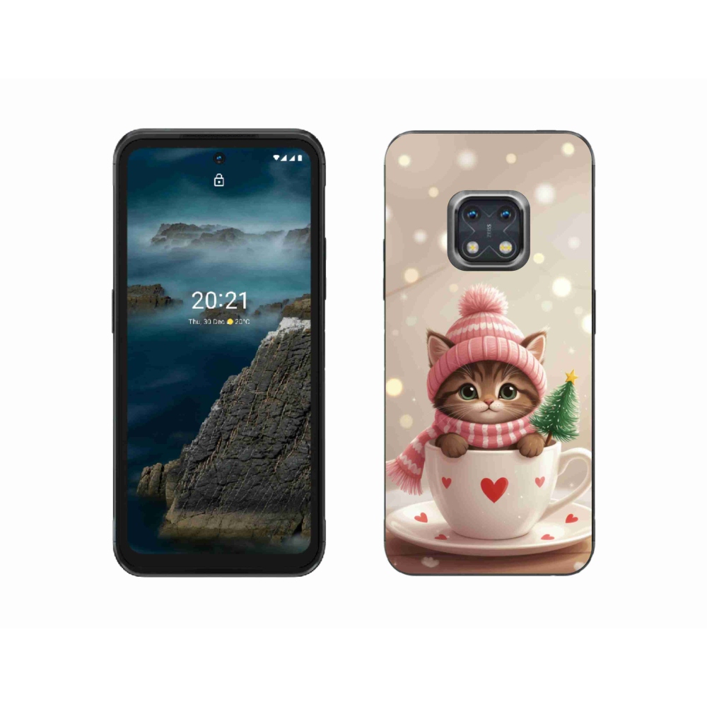 Gelový kryt mmCase na Nokia XR20 - vánoční kotě v hrnku