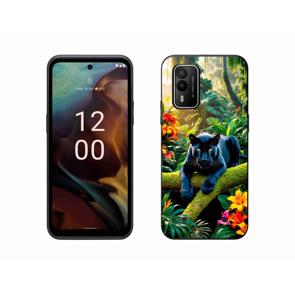 Gelový kryt mmCase na Nokia XR21 - černý panter v džungli