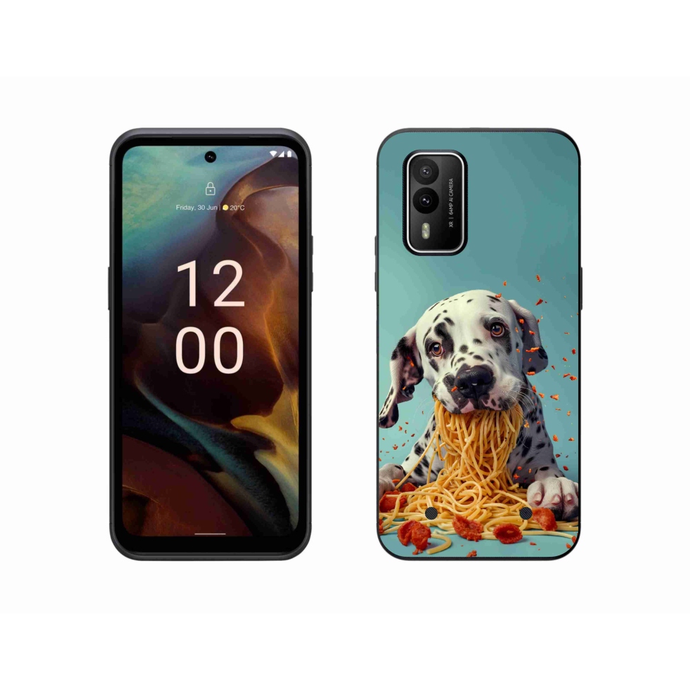 Gelový kryt mmCase na Nokia XR21 - dalmatin a špagety