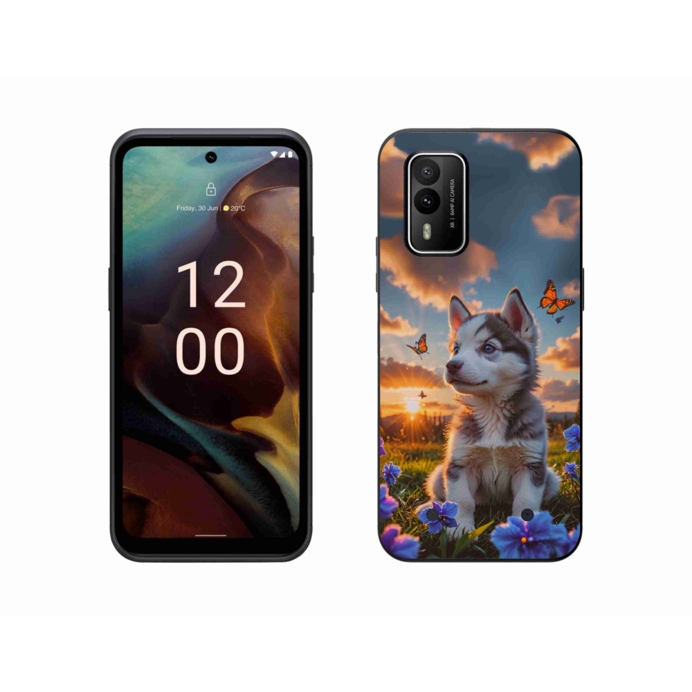 Gelový kryt mmCase na Nokia XR21 - husky při západu slunce