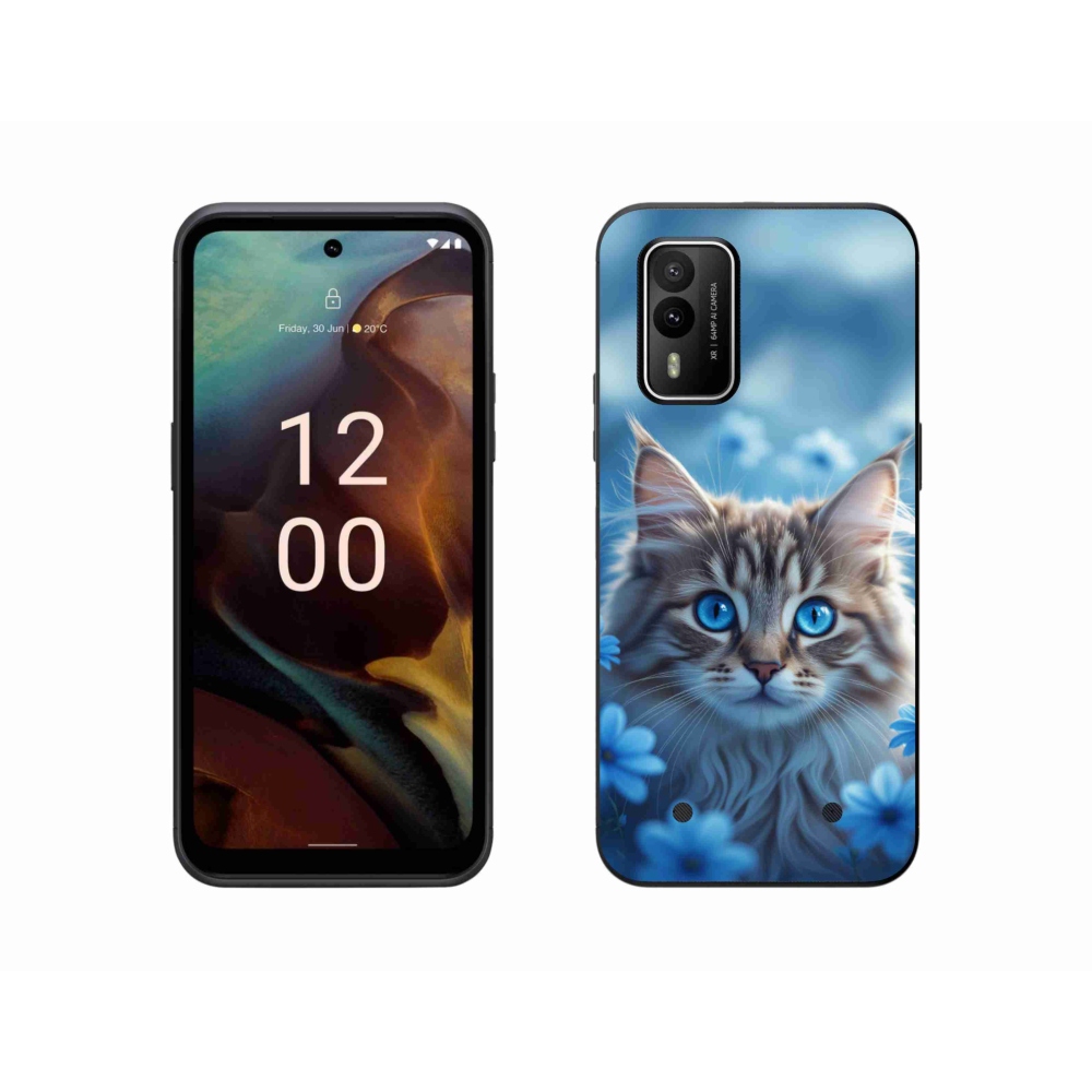 Gelový kryt mmCase na Nokia XR21 - koťátko v modrých květech
