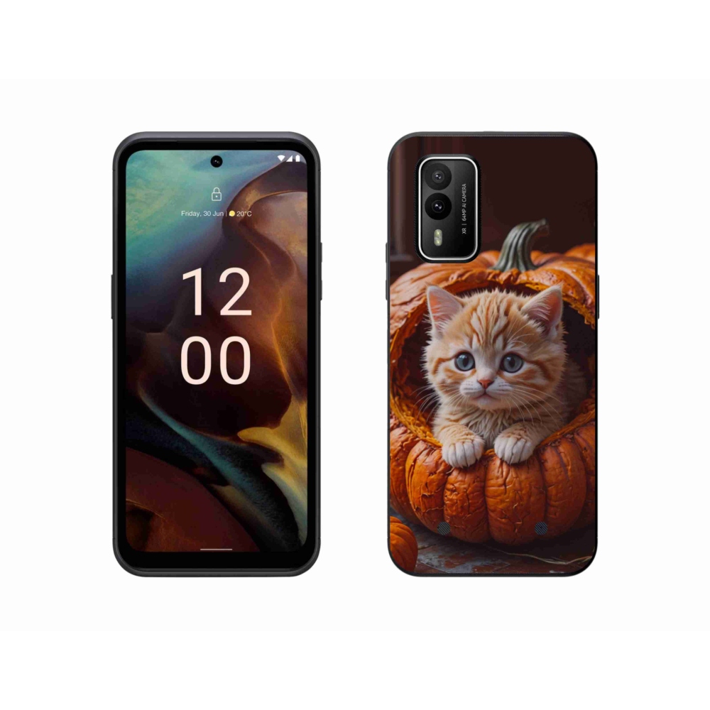 Gelový kryt mmCase na Nokia XR21 - kotě a dýně 2