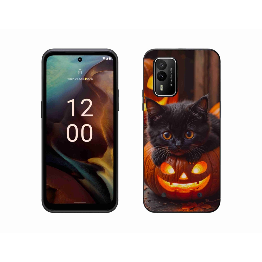 Gelový kryt mmCase na Nokia XR21 - kotě a dýně