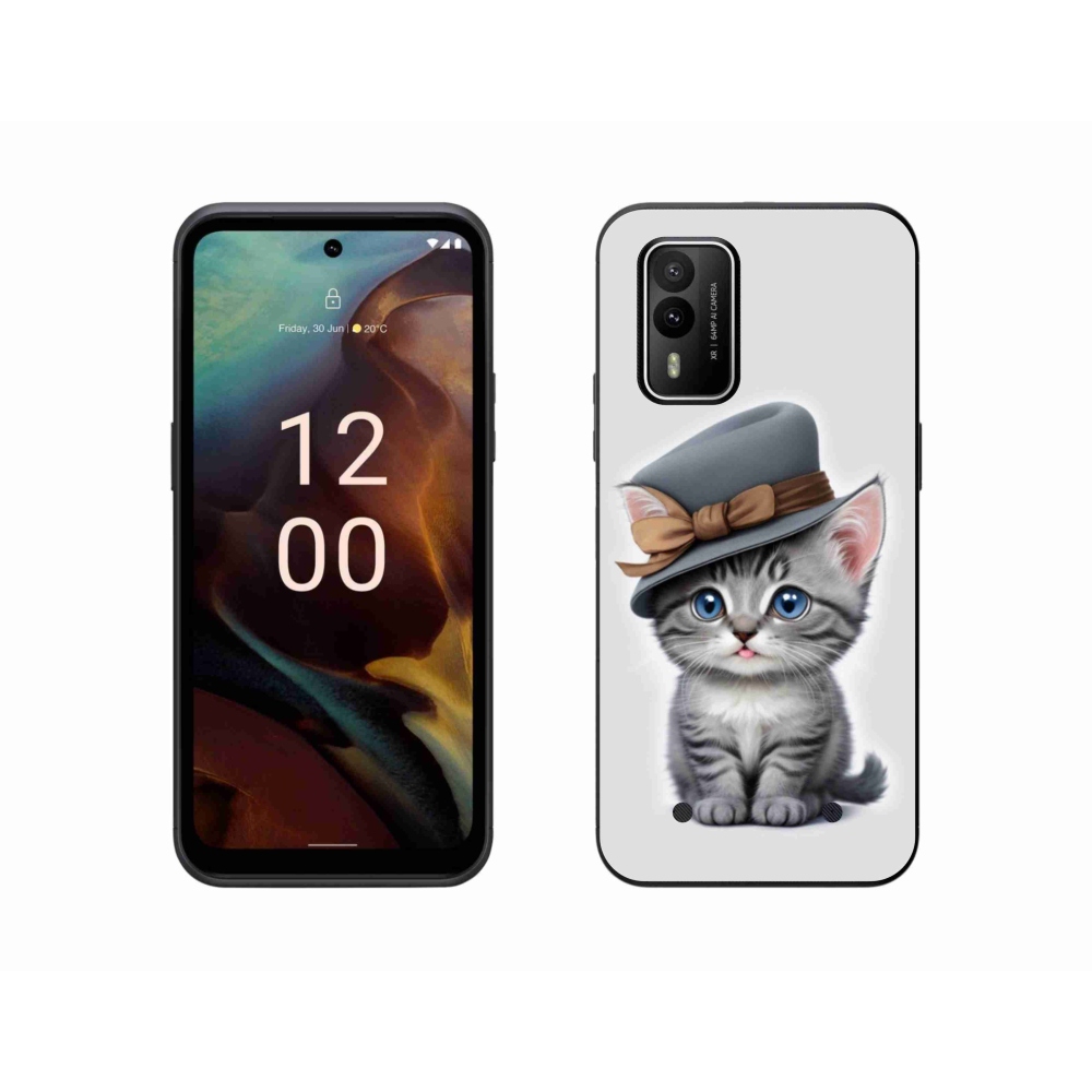 Gelový kryt mmCase na Nokia XR21 - kotě s kloboukem