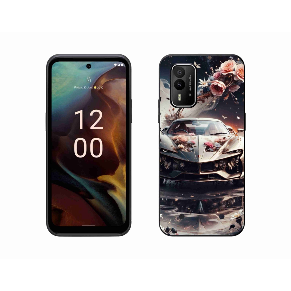 Gelový kryt mmCase na Nokia XR21 - květinový sportovní vůz