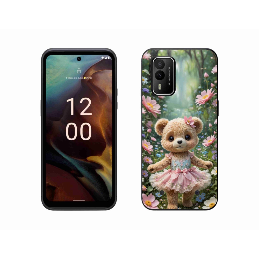 Gelový kryt mmCase na Nokia XR21 - roztomilý medvídek v květinách
