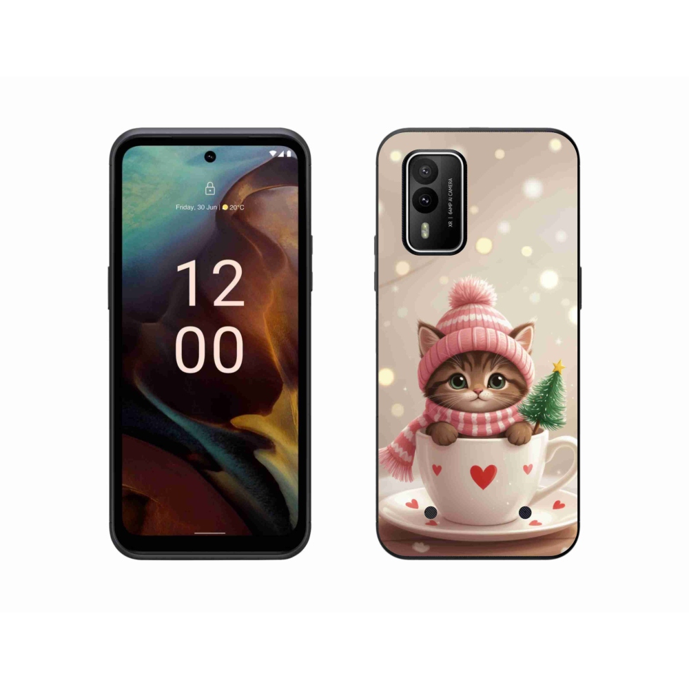 Gelový kryt mmCase na Nokia XR21 - vánoční kotě v hrnku