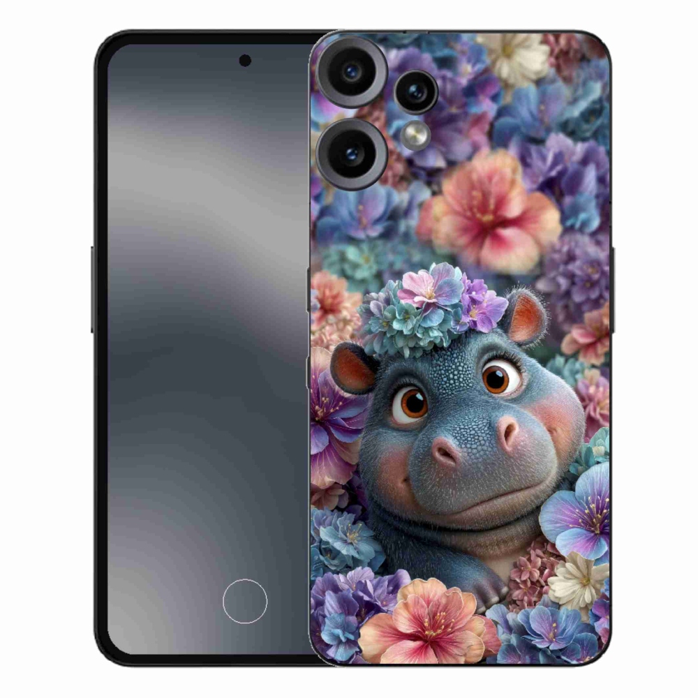 Gelový kryt mmCase na Nothing CMF Phone 2 Pro - hrošík v květinách